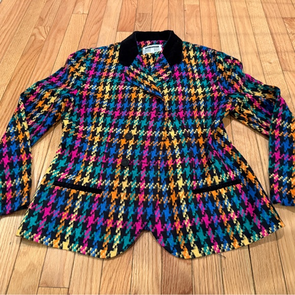 VTG Multicolor Houndstooth Women's Jacket dopamine preppy tennis prep - Picture 1 of 6